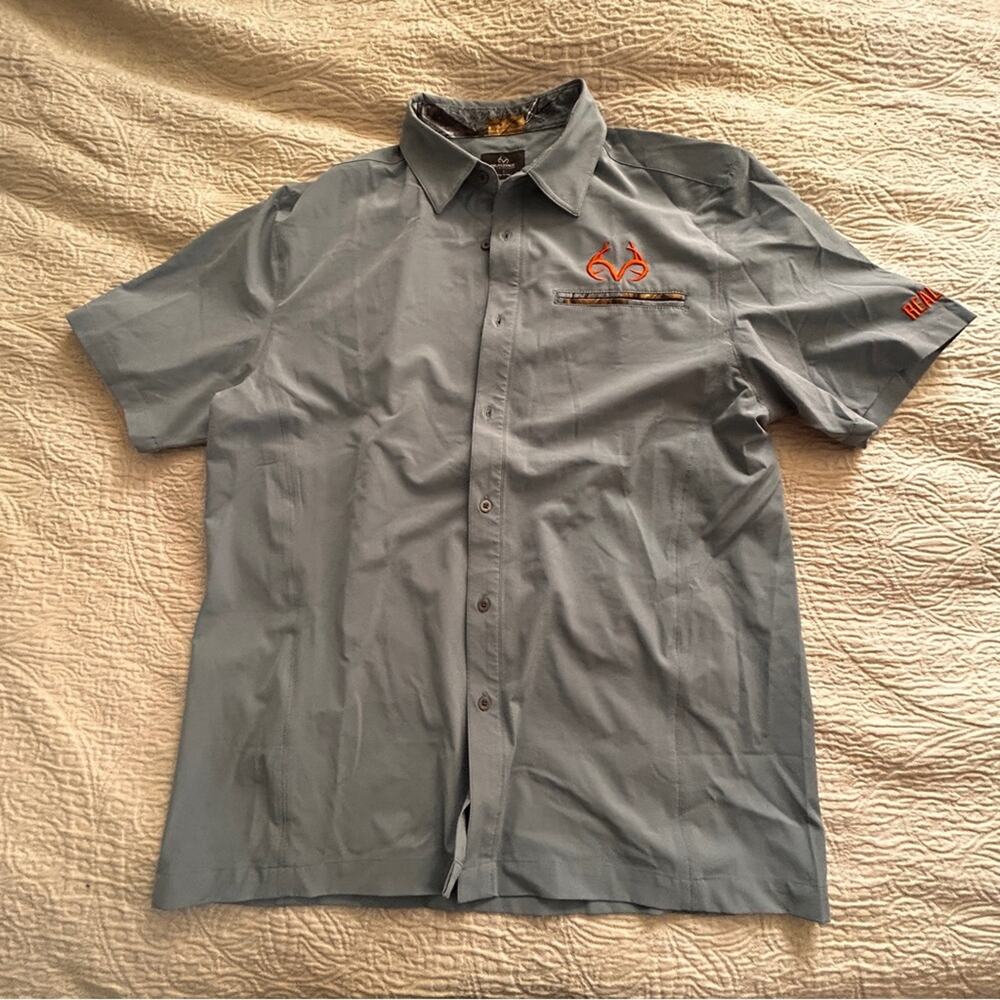 Realtree Gray Button-Down Shirt Large Mens